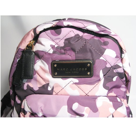 Marc Jacobs Quilted Camo Print Backpack Purple Violet Gray Mini Fabric Authentic - Picture 6 of 11